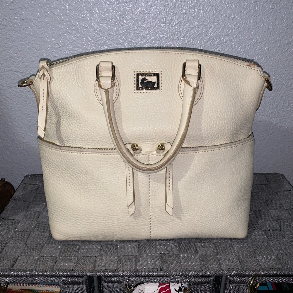 Dooney & Bourke Cream Satchel with Structured Design